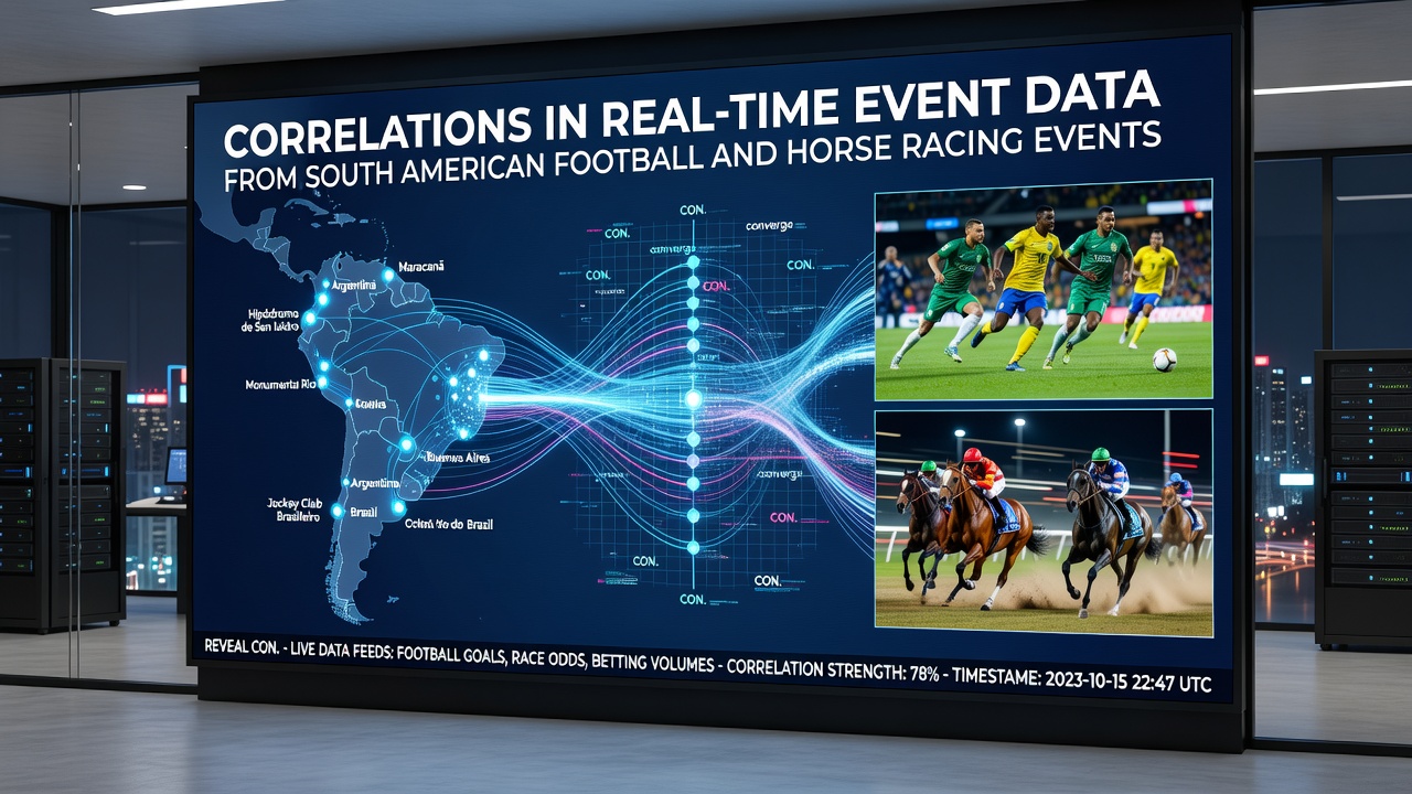 Visual representation of live data streams linking South American football incidents with horse racing performance metrics