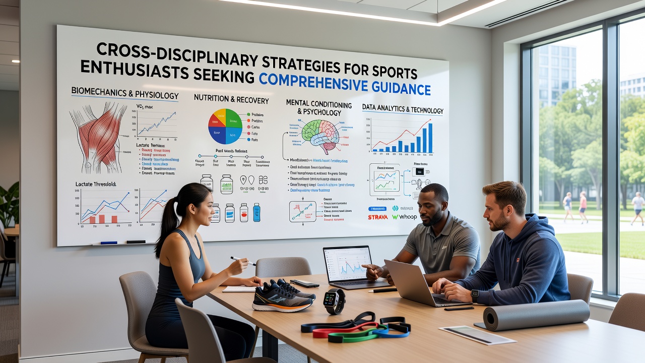 Athletes collaborating with specialists in psychology, nutrition, and technology to develop holistic training plans