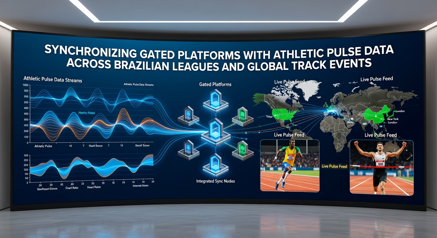 Athletes wearing biometric sensors during a Brazilian league match and a global track event, with data streams visualized on secure platforms