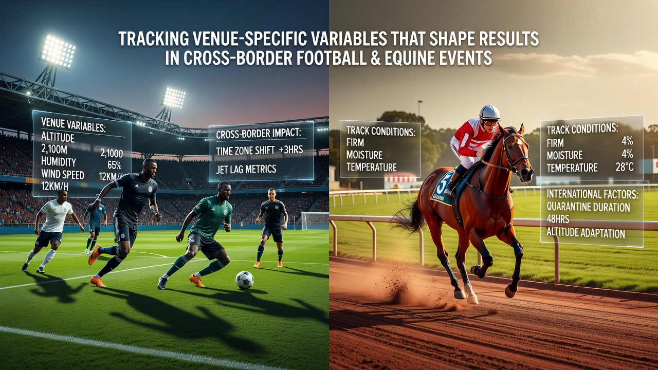Football pitch and horse racing track side by side showing different venue conditions